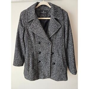London Fog Peacoat Women's Size S Black Gray Wool Blend Double Breasted